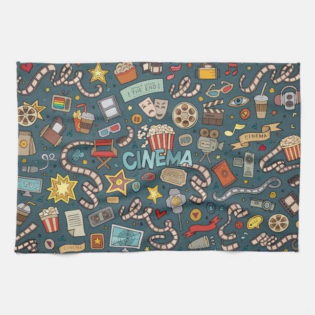 Movie Fan Cinema Theatre Design Tea Towel (Horizontal)