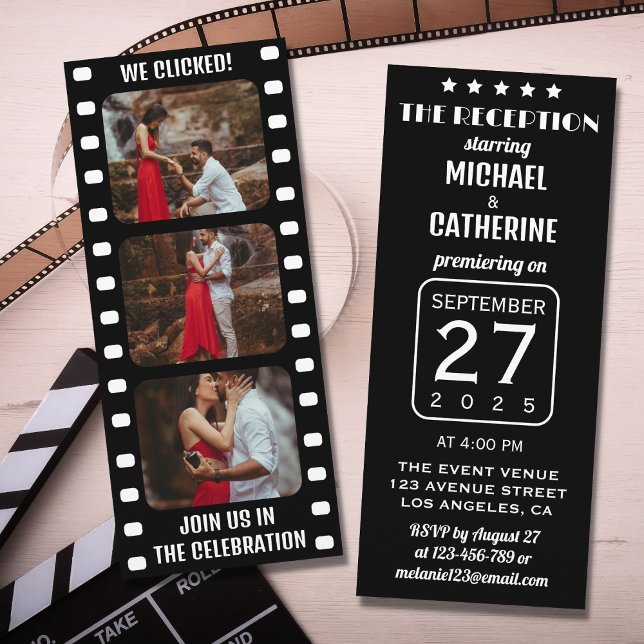 Movie Film Strip Black And White Cinema Wedding Invitation (Creator Uploaded)
