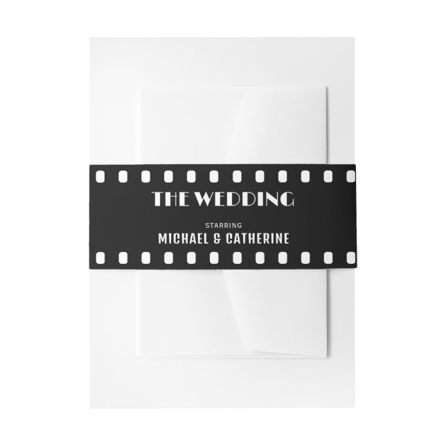 Movie Film Strip Black And White Wedding Invitation Belly Band (Front Example)