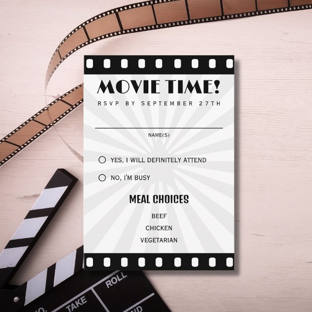 Movie Film Strip Black And White Wedding RSVP Card (Creator Uploaded)