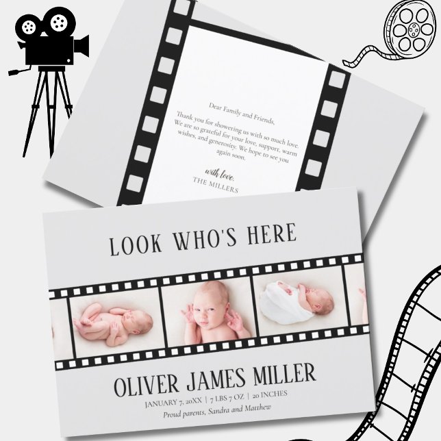 Movie Film Strip Photo Collage Birth Announcement (Creator Uploaded)