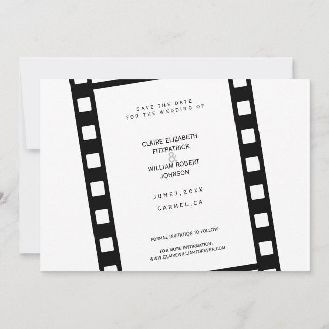 Movie Film Strip Photo Collage Save the Date Card (Back)