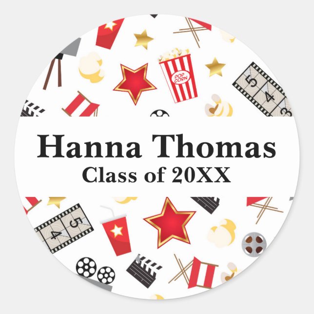 Movie Film Theme Graduation Classic Round Sticker (Front)
