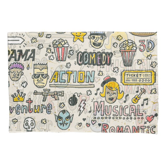 Movie Genres: TV Shows Doodle Set Pillowcase (Front)