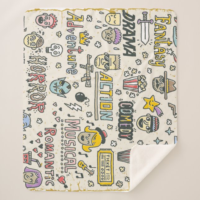 Movie Genres: TV Shows Doodle Set Sherpa Blanket (Front)