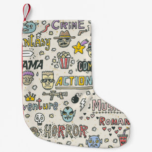 Movie Genres: TV Shows Doodle Set Small Christmas Stocking