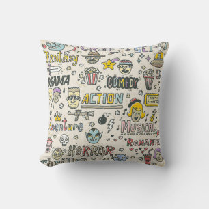 Movie Genres. TV Shows, Series Funny Doodle vintag Cushion