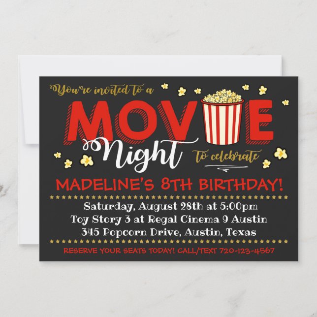 Movie Invitation | Movie Birthday | Movie Invite (Front)