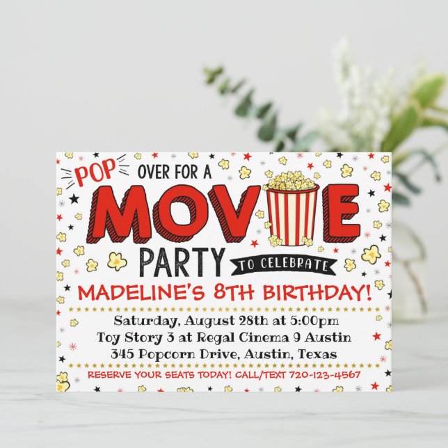 Movie Invitation Movie Birthday Party Movie Invite (Standing Front)