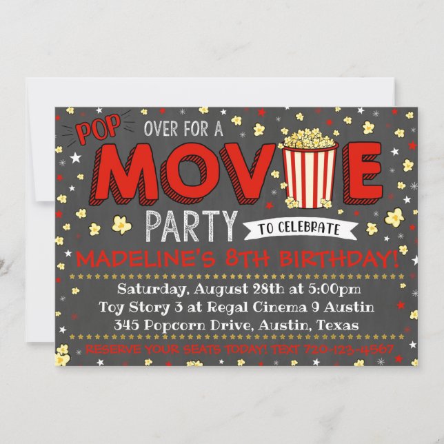 Movie Invitation Movie Birthday Party Movie Invite (Front)