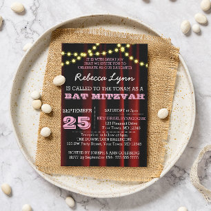 Movie Lights Pink Bat Mitzvah Invitation