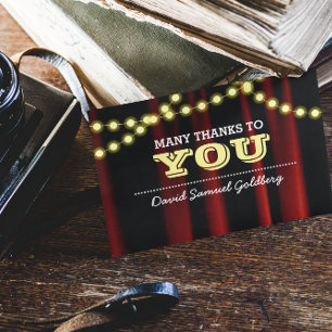 Movie Lights Yellow Bar Mitzvah Thank You Note Card