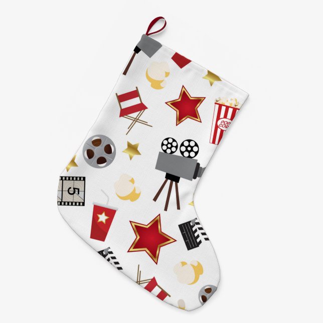 Movie Lover Pattern Large Christmas Stocking (Front (Hanging))