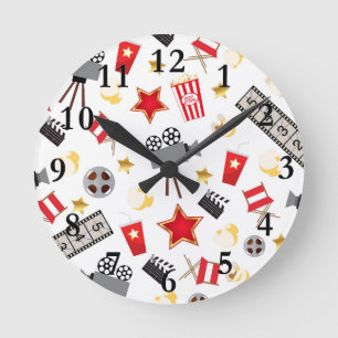 Movie Lover Pattern Round Clock