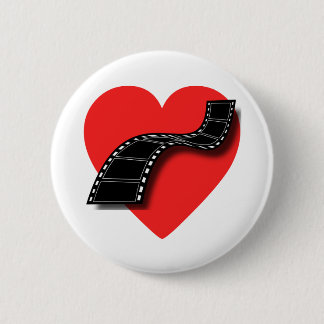 Movie Lover with Red Heart and Film Strip 6 Cm Round Badge
