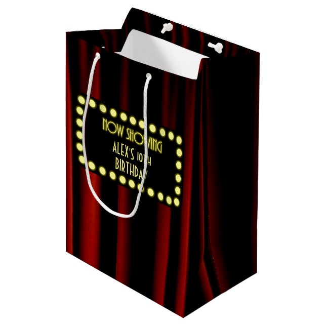 Movie Marquee Velvet Curtain Personalised Gift Bag (Front Angled)