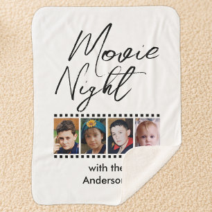 Movie night 4 photo family black sherpa blanket