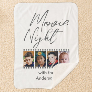 Movie night 4 photo family grey sherpa blanket