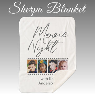 Movie night 4 photo family grey sherpa blanket