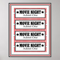 Movie Night Admit One Poster 16 x 20