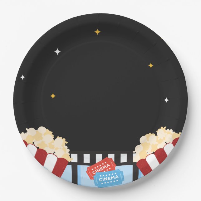 Movie Night Backyard Party Popcorn Theater themed Paper Plate (Front)