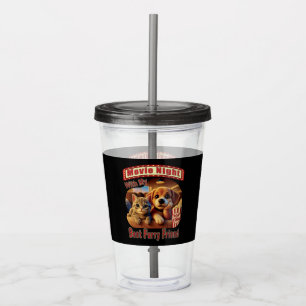 Movie Night - Best Furry Friend - Cute Cat & Dog Acrylic Tumbler