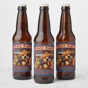 Movie Night - Best Furry Friend - Cute Cat & Dog Beer Bottle Label
