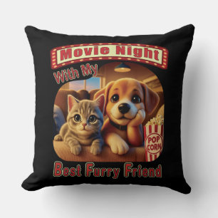 Movie Night - Best Furry Friend - Cute Cat & Dog Cushion