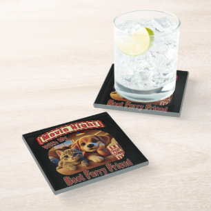 Movie Night - Best Furry Friend - Cute Cat & Dog Glass Coaster