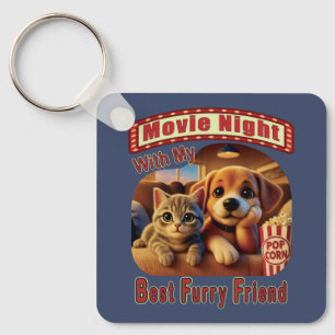 Movie Night - Best Furry Friend - Cute Cat & Dog Key Ring
