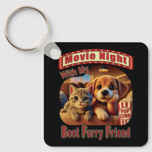 Movie Night - Best Furry Friend - Cute Cat & Dog Key Ring