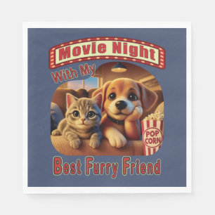 Movie Night - Best Furry Friend - Cute Cat & Dog Napkin