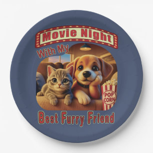 Movie Night - Best Furry Friend - Cute Cat & Dog Paper Plate