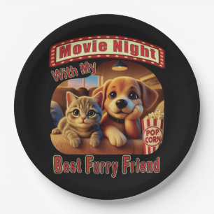 Movie Night - Best Furry Friend - Cute Cat & Dog Paper Plate