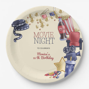Movie night birthday for kids paper plate