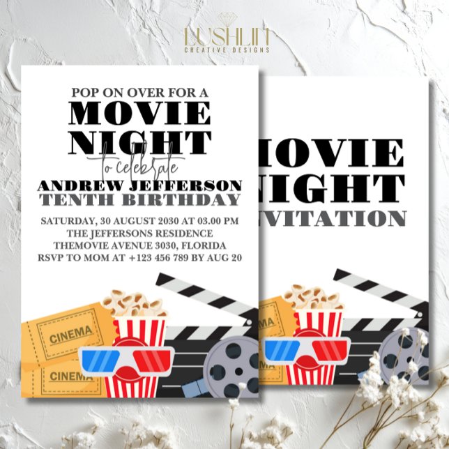 Movie Night Birthday fun Cinema Party Invitation (Creator Uploaded)