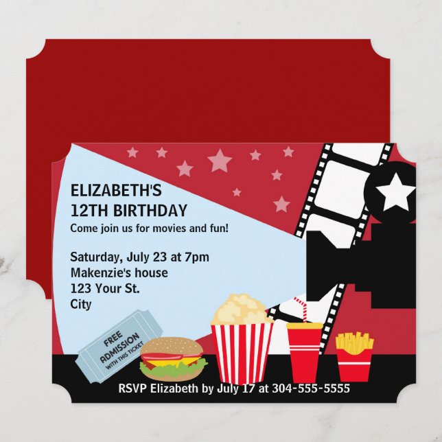 Movie Night Birthday Invitation (Front/Back)