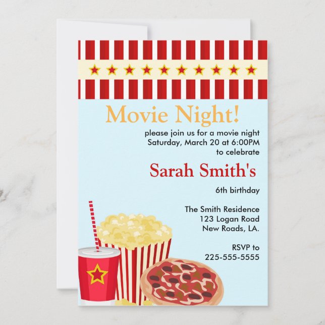 Movie Night Birthday Invitation (Front)