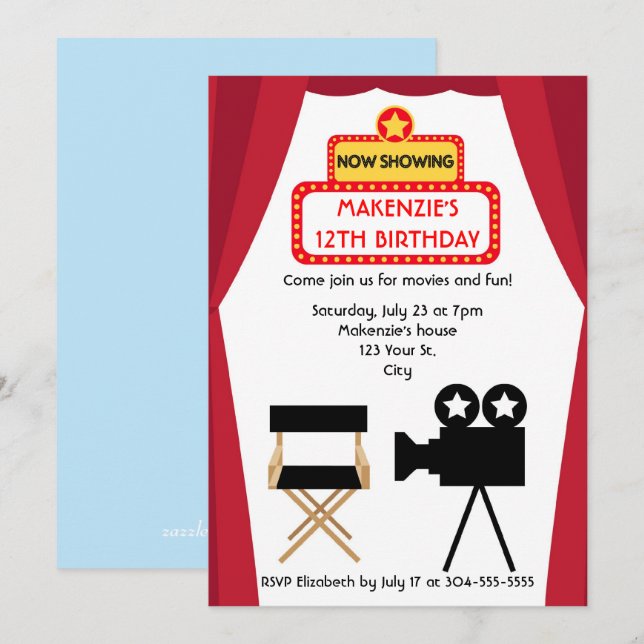 Movie Night Birthday Invitation (Front/Back)