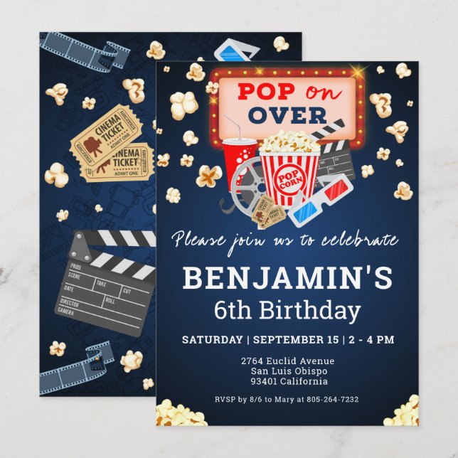 Movie Night Birthday  Invitation (Front/Back)