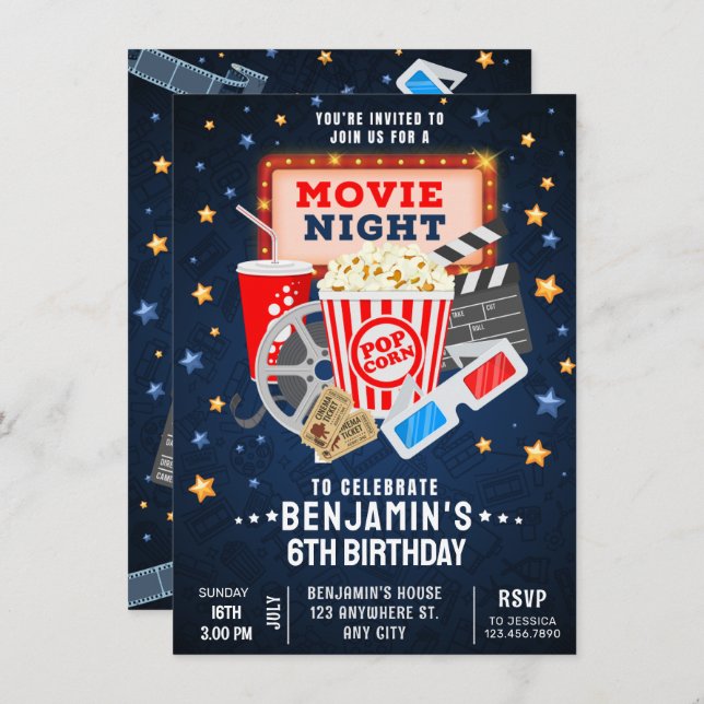 Movie night Birthday Invitation (Front/Back)