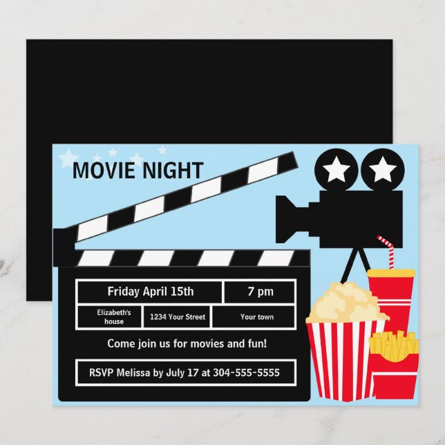 Movie Night Birthday Invitation (Front/Back)