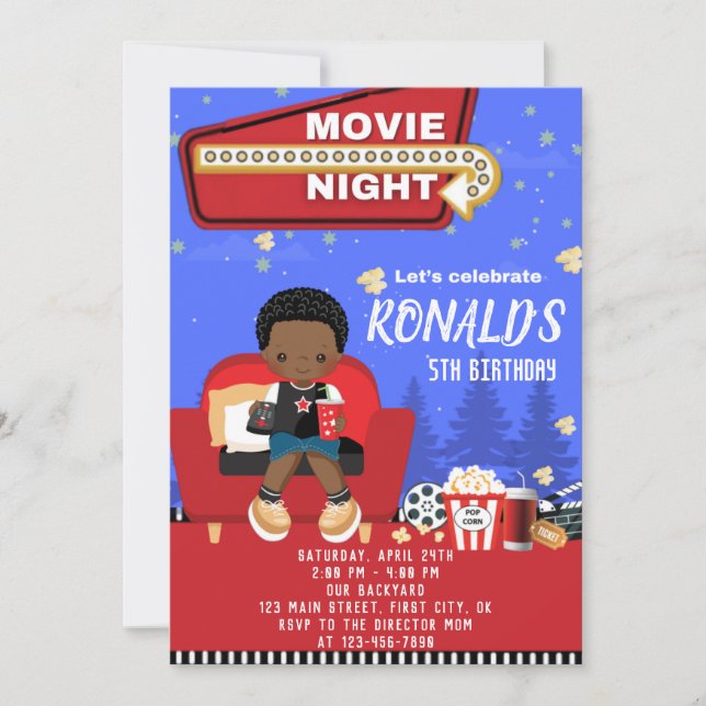 Movie Night Birthday Invitation Card (Front)