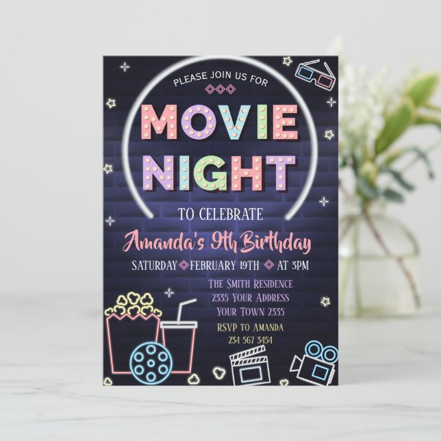 Movie Night Birthday Invitation Under the Stars (Standing Front)
