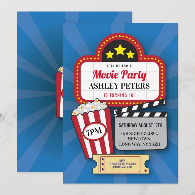 Movie Night Birthday Party Any Age Cinema Film Invitation (Front/Back)