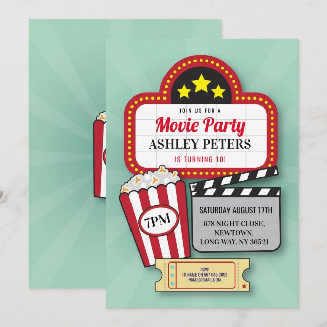 Movie Night Birthday Party Any Age Cinema Film Invitation (Front/Back)