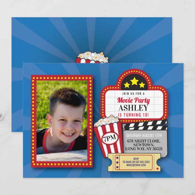 Movie Night Birthday Party Any Age Cinema Photo Invitation (Front/Back)