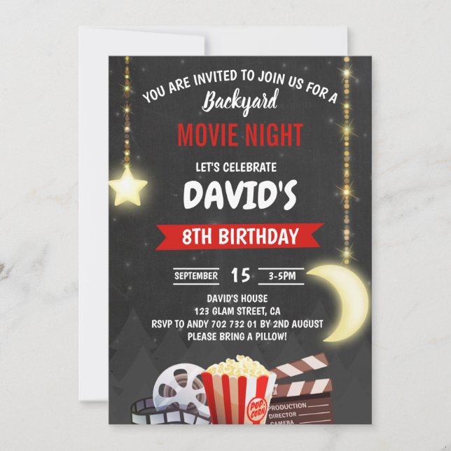 Movie Night Birthday Party Chalkboard Invitation (Front)