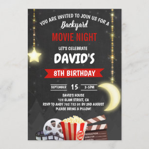 Movie Night Birthday Party Chalkboard Invitation