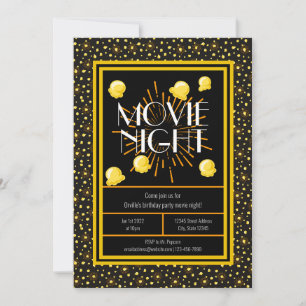 Movie Night Birthday Party - Firework Popcorn Invitation